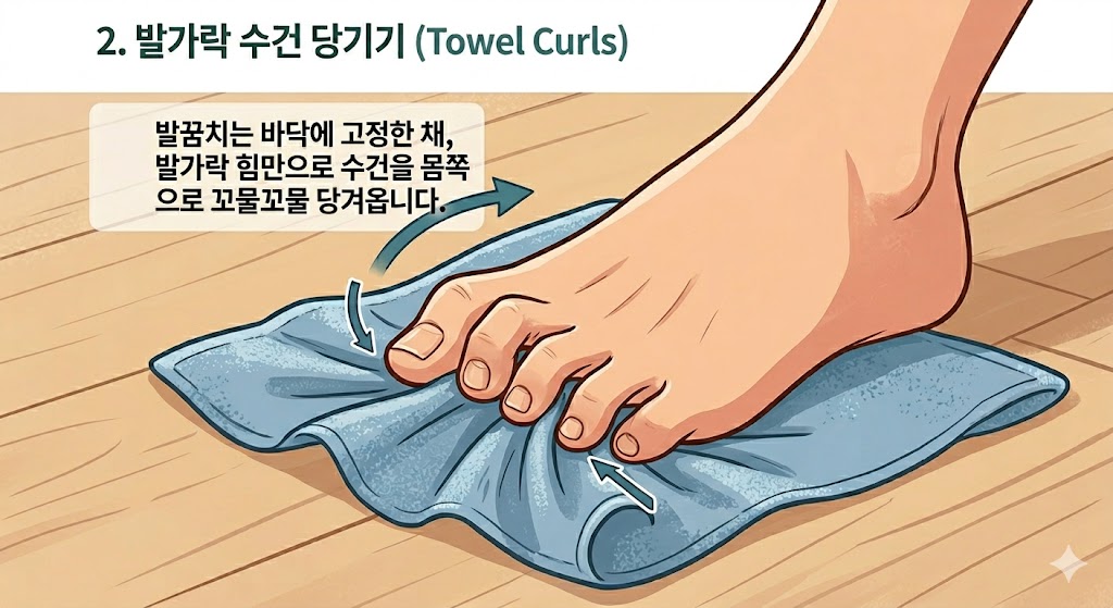 발가락 수건 당기기 Towel Curls 예시 이미지