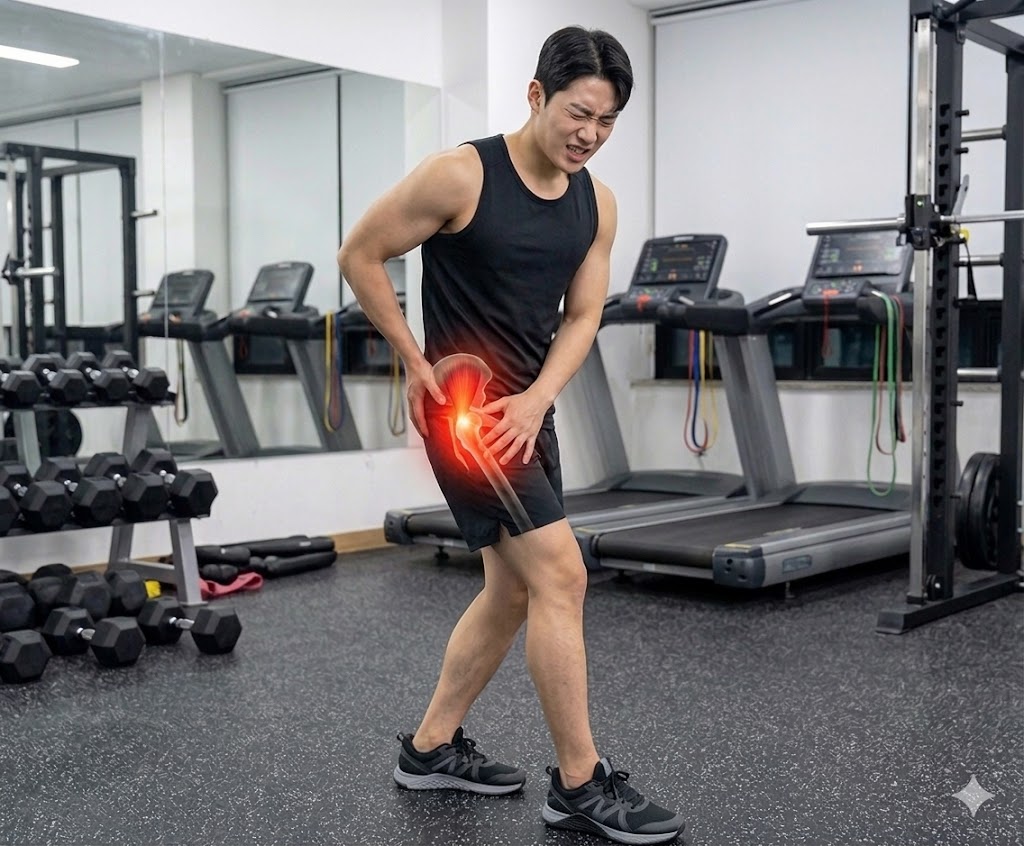 중둔근이 아픈 사람의 이미지