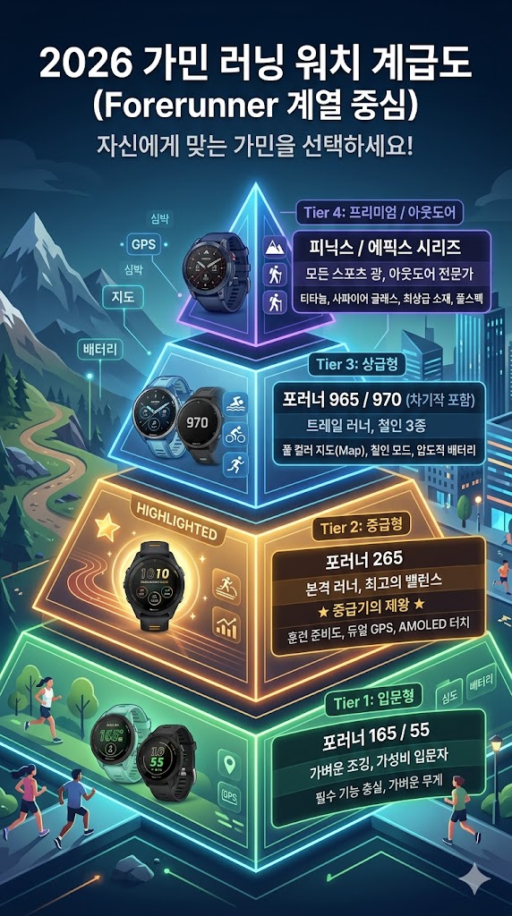 러닝 스마트워치 계급도: 가민 265의 위치는?